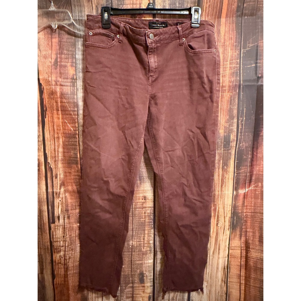 Lucky Brand Bridgette Skinny Jeans Burgundy Raw Hem Size 12/31 High Rise Wine